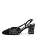 Chanel Tweed Sequin Cap Toe CC Slingback Pumps 38 Black White Silver
