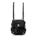 Chanel Shiny Caviar Quilted Medium Duma Pockets Drawstring Backpack Black