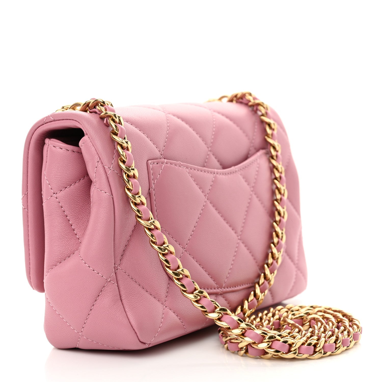 Chanel Lambskin Quilted Mini CC Crystal Logo Chain Flap Pink