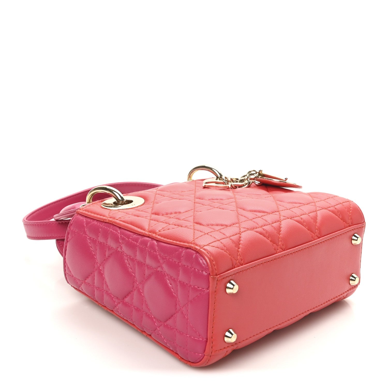 Christian Dior Lambskin Cannage Mini Bi-Color Lady Dior Red Fuchsia
