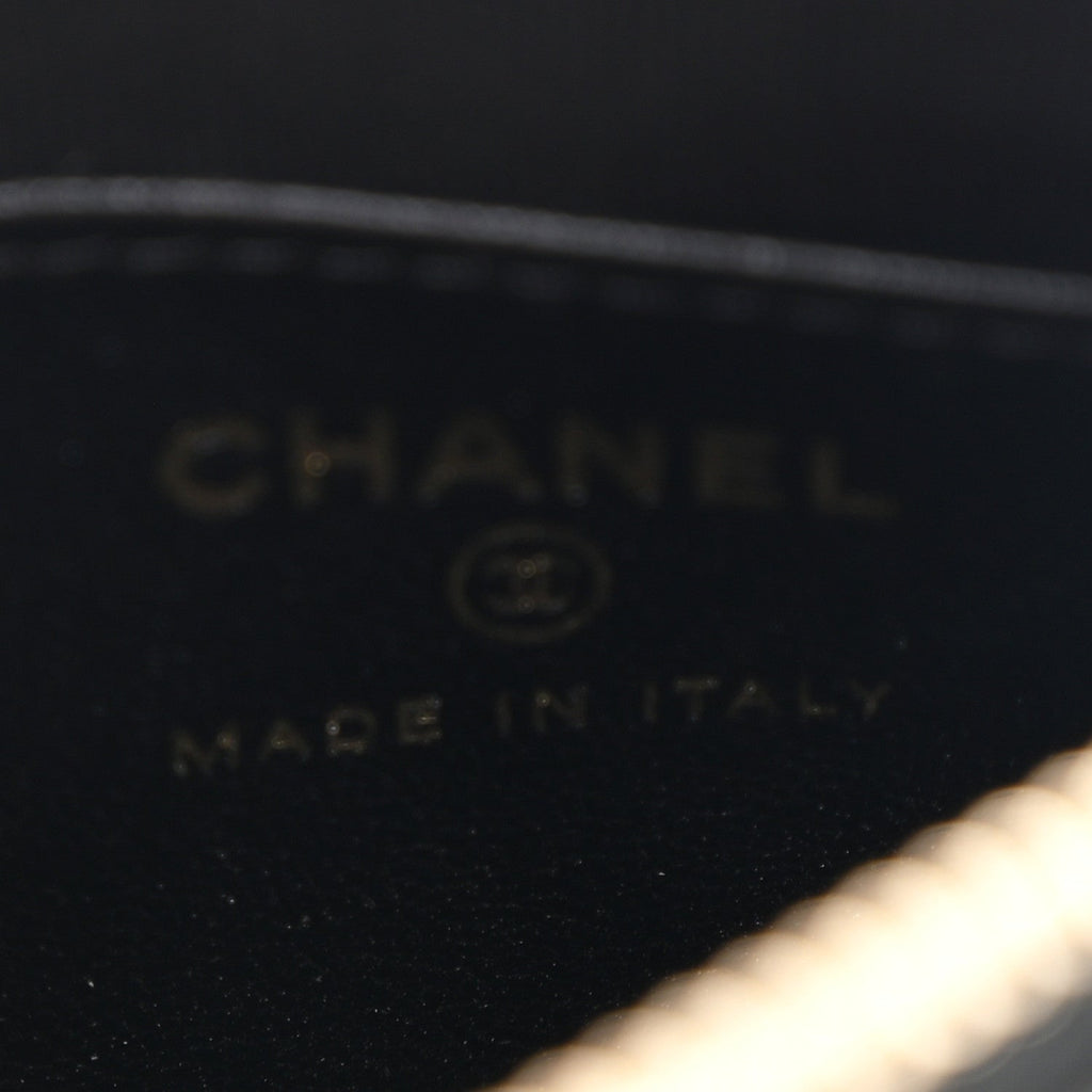 Chanel Shiny Crumpled Lambskin Quilted Mini Clutch With Chain Black