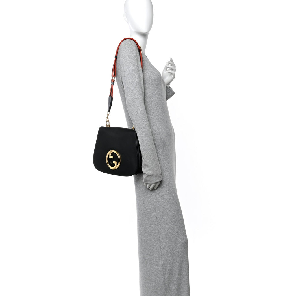 Gucci Roxy Calfskin Web Medium Studded Blondie Shoulder Flap Bag Black