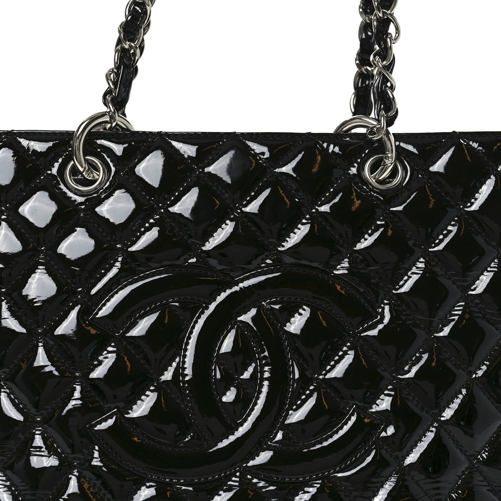 Chanel Patent Quilted Grand Shopping Tote GST Black