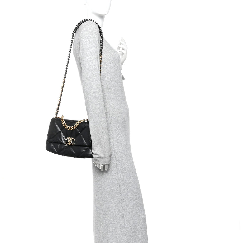 Chanel Shiny Goatskin Quilted Medium Chanel 19 Flap Black