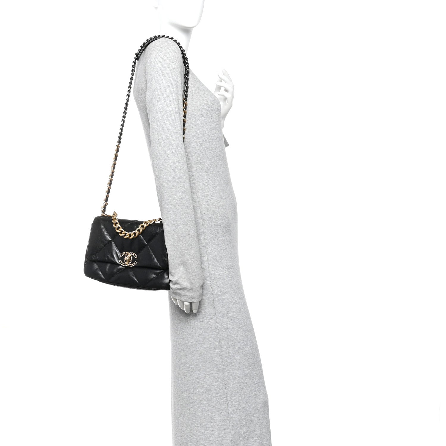 Chanel Shiny Goatskin Quilted Medium Chanel 19 Flap Black