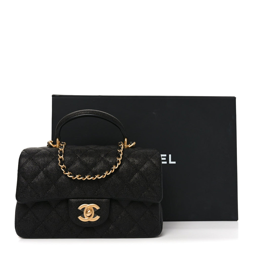 Chanel Caviar Quilted Mini Top Handle Rectangular Flap Black