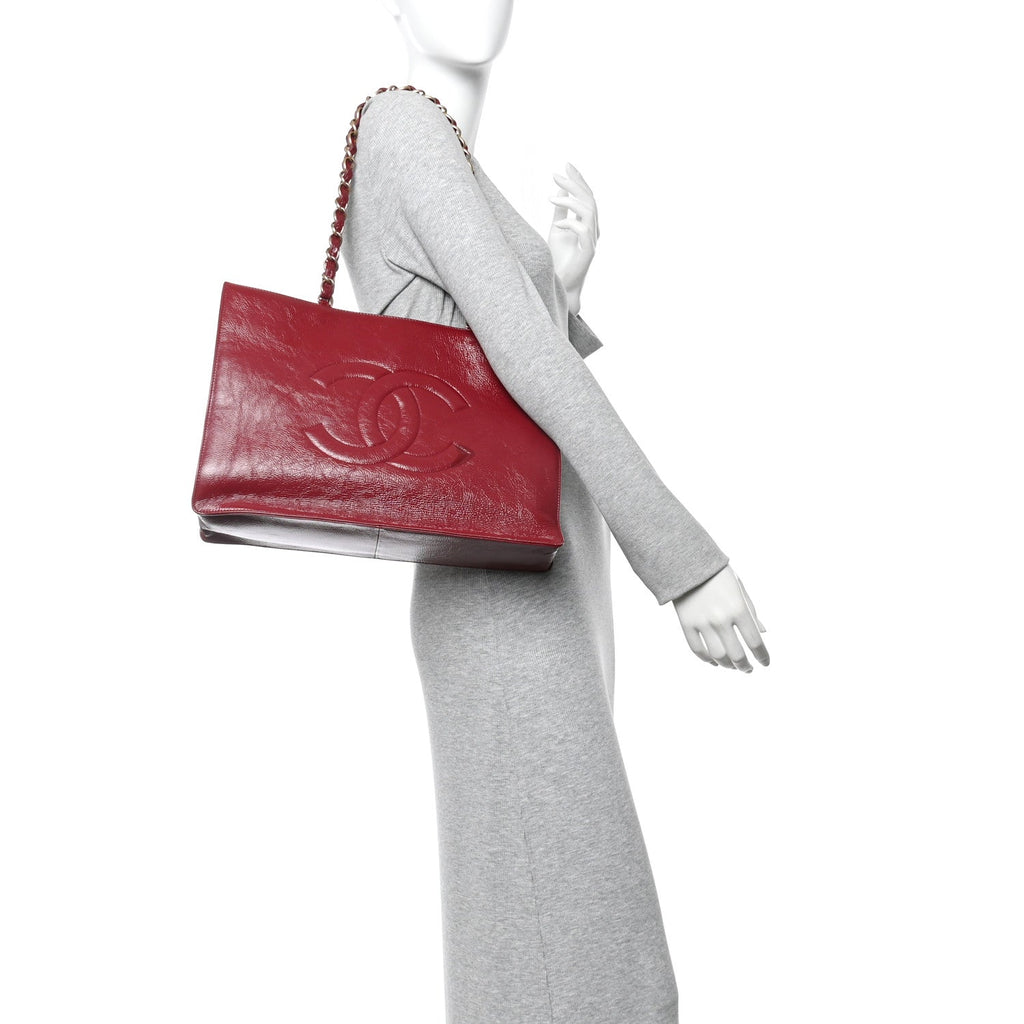 Chanel Shiny Aged Calfskin Shopping Bag Red