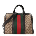 Gucci Monogram Selleria Calfskin Vintage Web Medium Boston Beige Ebony Cocoa