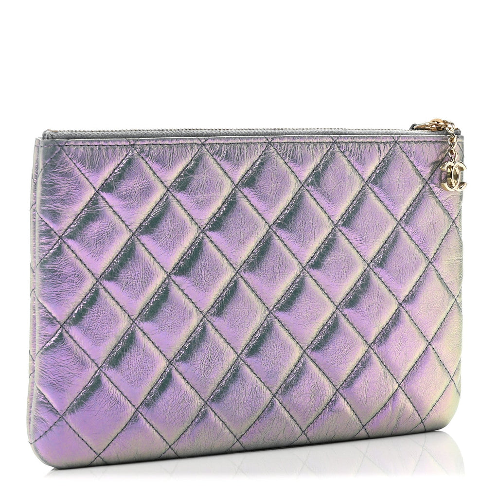 Iridescent Crumpled Calfskin Trio Cosmetic Case Purple