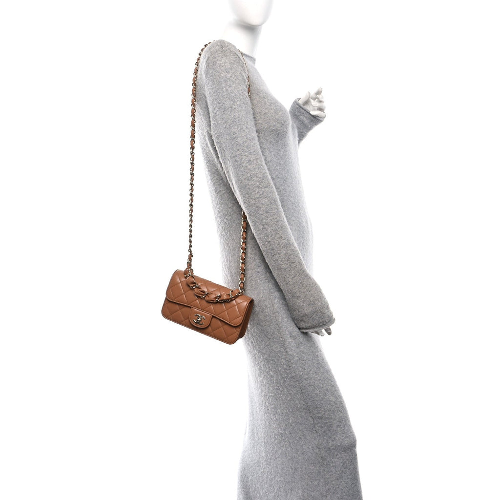 Chanel Shiny Lambskin Quilted Mini Flap Brown