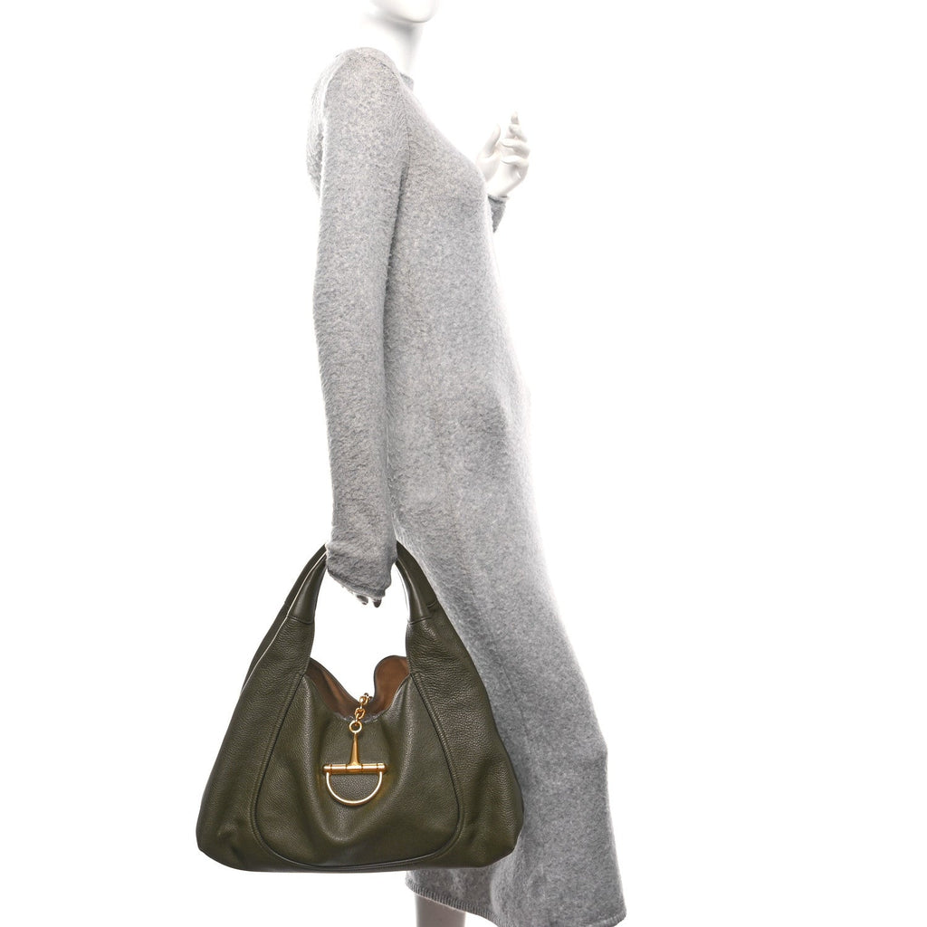 Gucci Grained Calfskin Softbit Maxi Shoulder Bag Forest Green