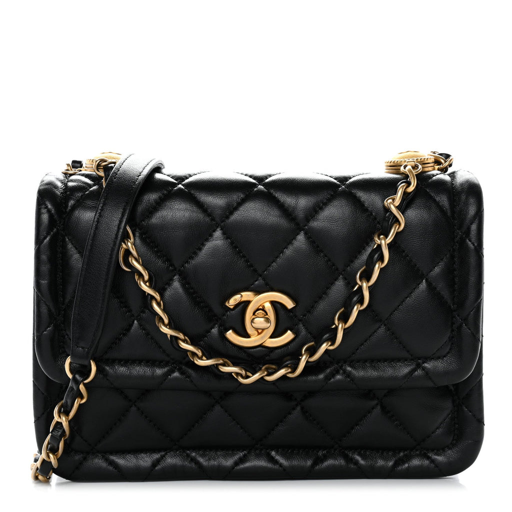 Chanel Shiny Lambskin Quilted Mini Flap Black