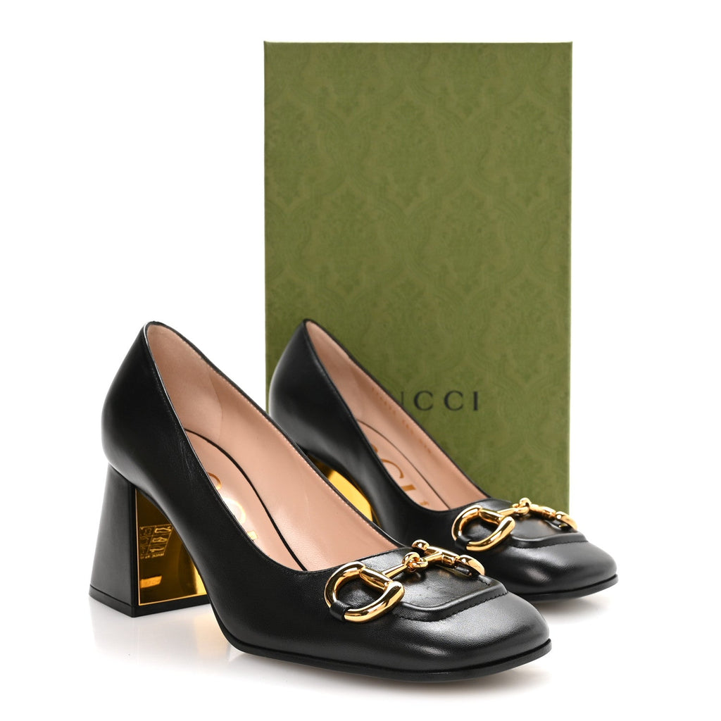 Gucci Malaga Kid Horsebit 75mm Pumps 38.5 Black