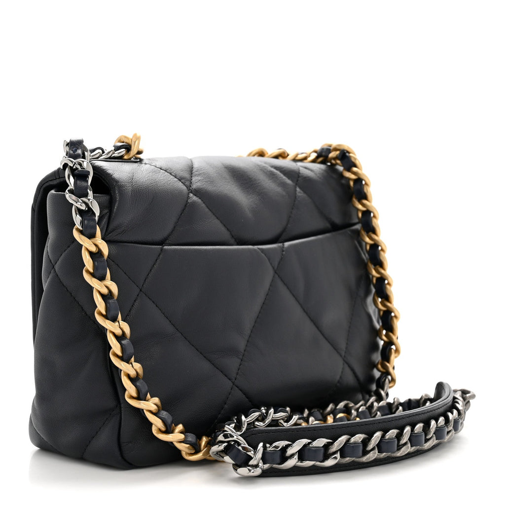 Chanel Goatskin Quilted Medium Chanel 19 Flap Navy Blue