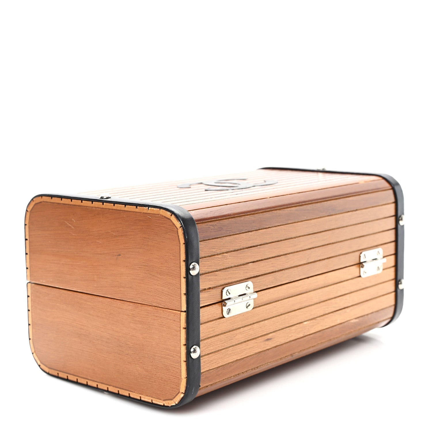 Chanel Wood Lambskin CC Vanity Case Brown Black