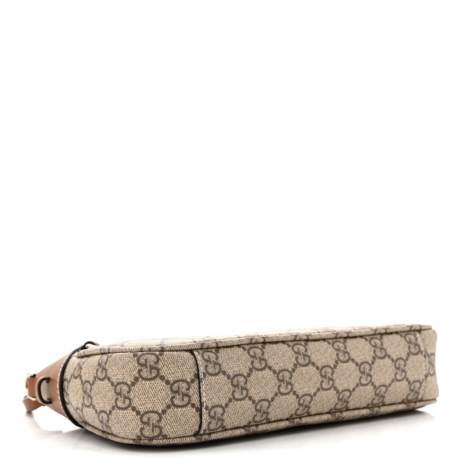 Gucci GG Supreme Monogram Textured Calfskin Small Emblem Shoulder Bag Beige Dark Brown
