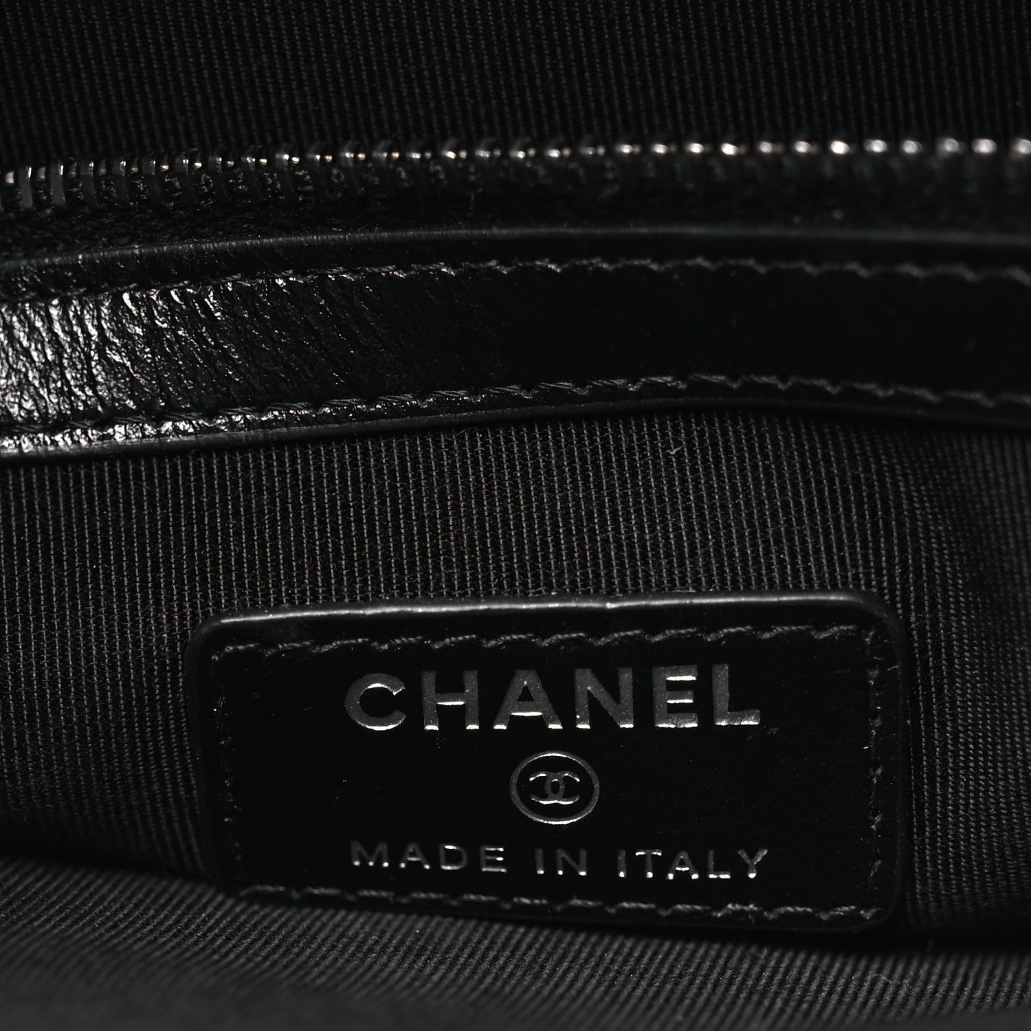 Chanel Shiny Calfskin Crystal Pearl Logo Cosmetic Case Black