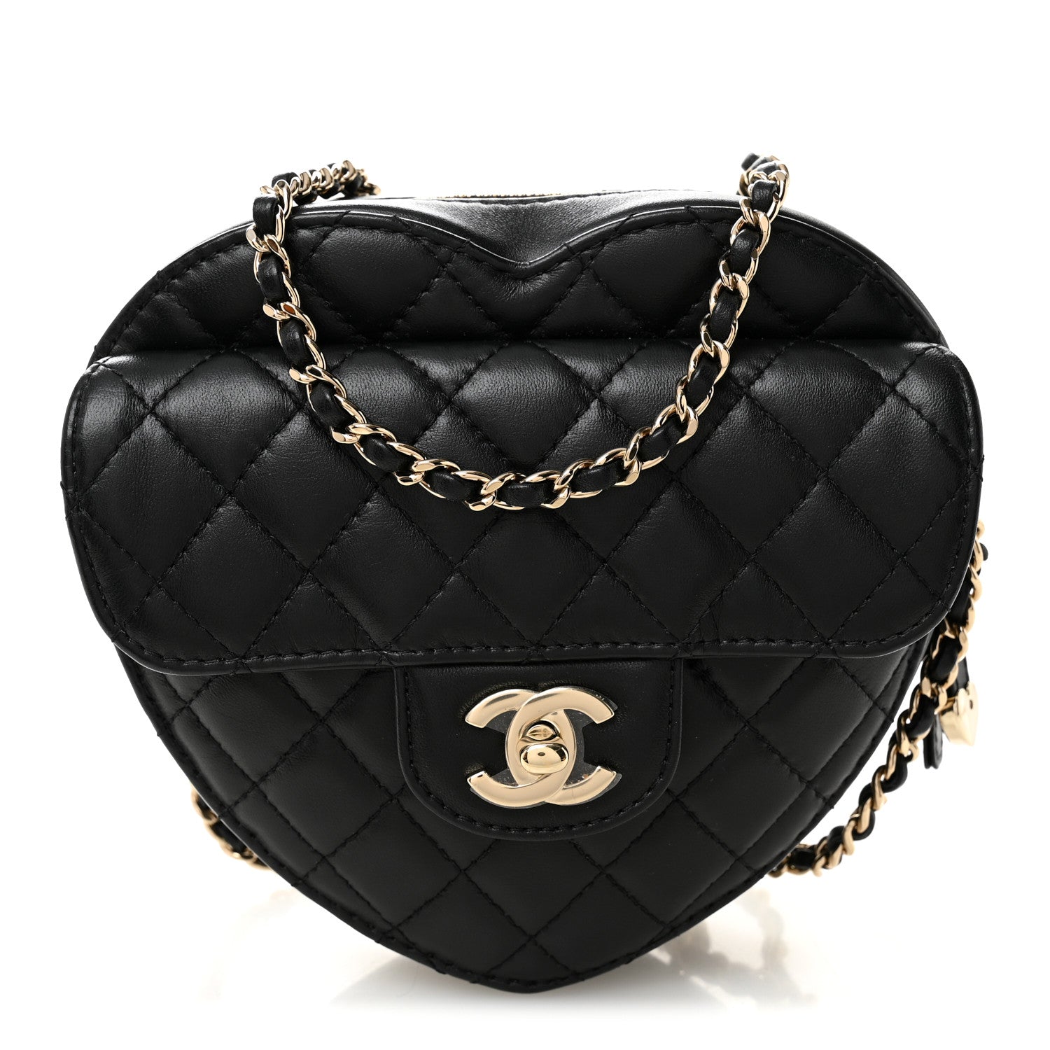 Chanel Lambskin Quilted CC In Love Heart Bag Black