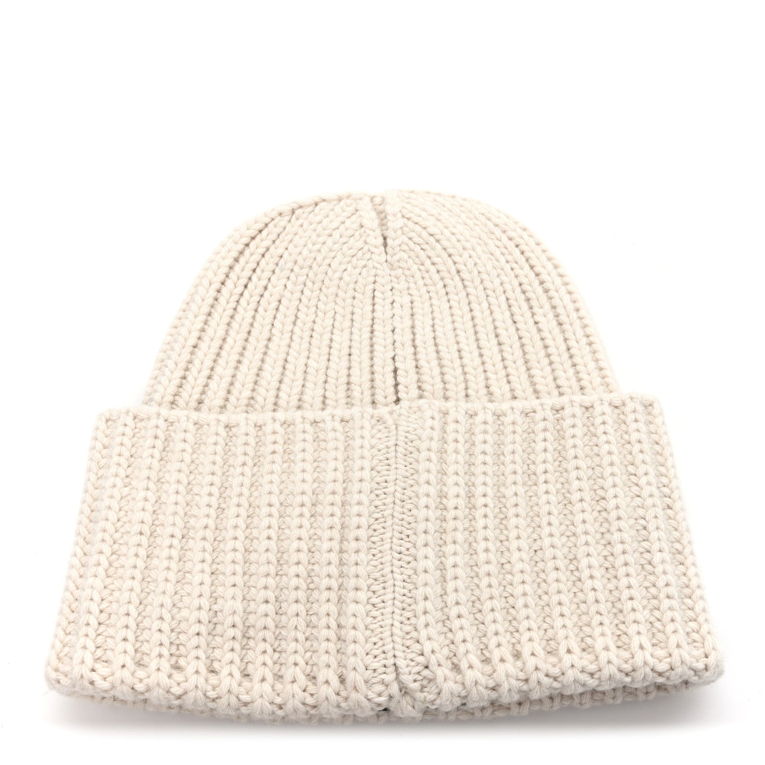Chanel Wool Cashmere Sheepskin Shearling CC Patch Beanie Hat  Ecru Dark Beige