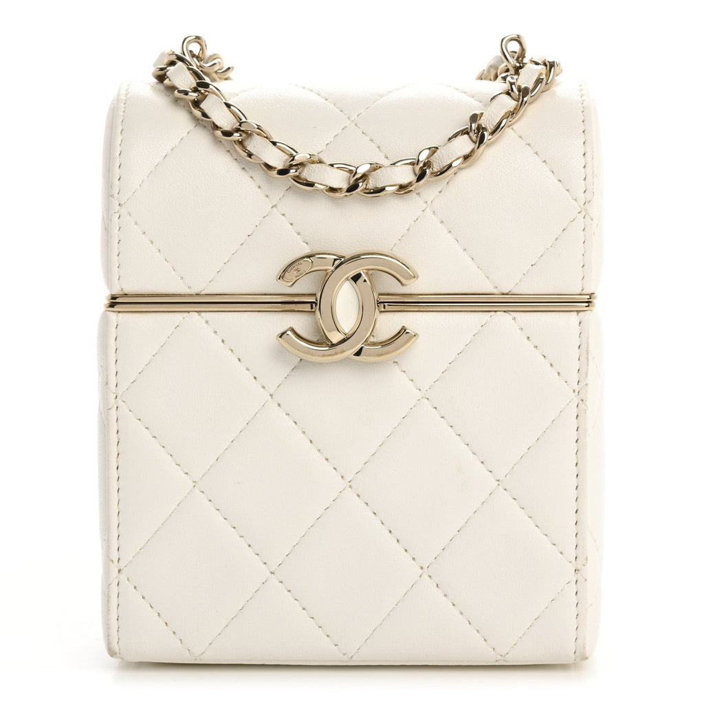 Chanel Lambskin Quilted Small Box With Chain White