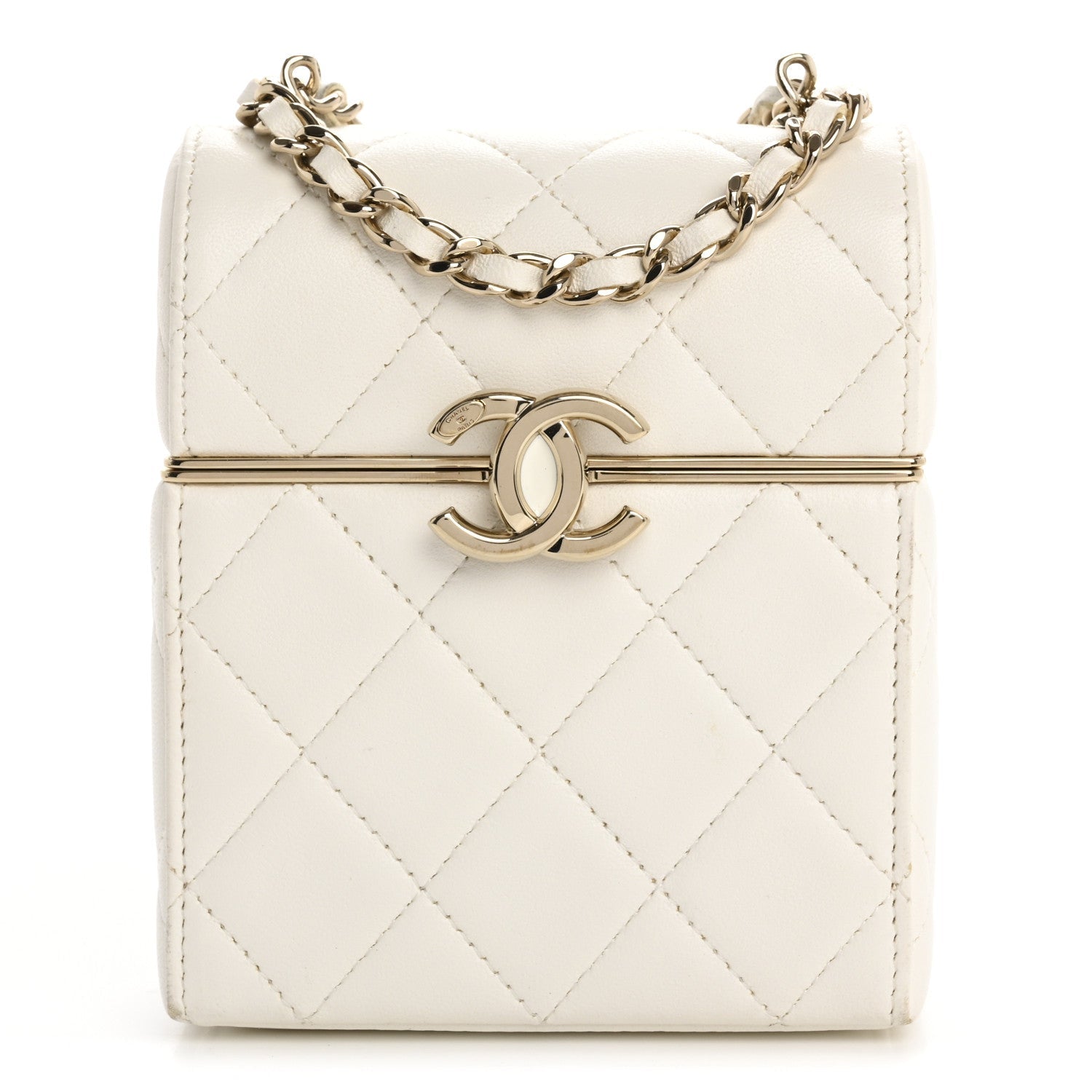 Chanel Lambskin Quilted Small Box With Chain White