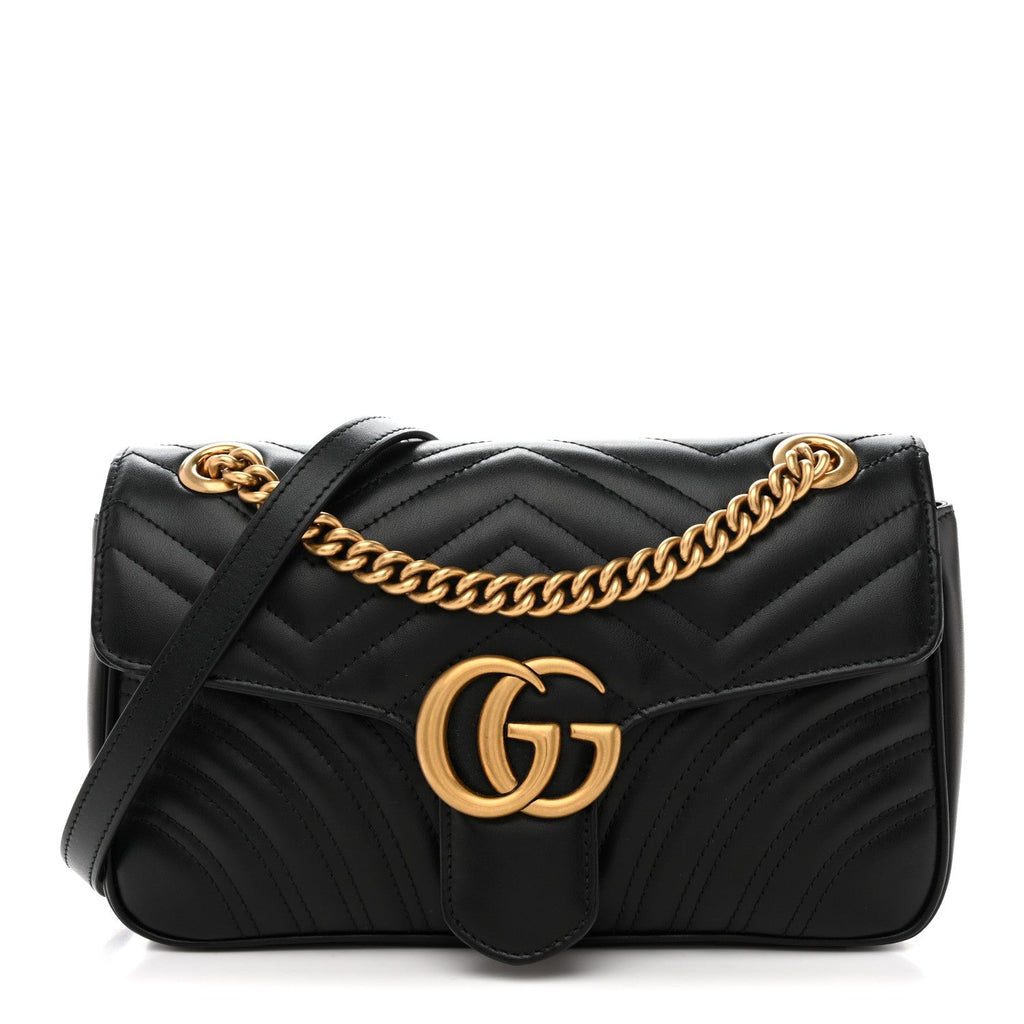 Gucci Calfskin Matelasse Small GG Marmont Shoulder Bag Black