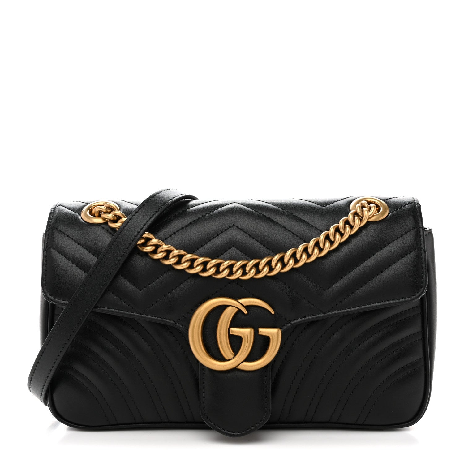 Gucci Calfskin Matelasse Small GG Marmont Shoulder Bag Black