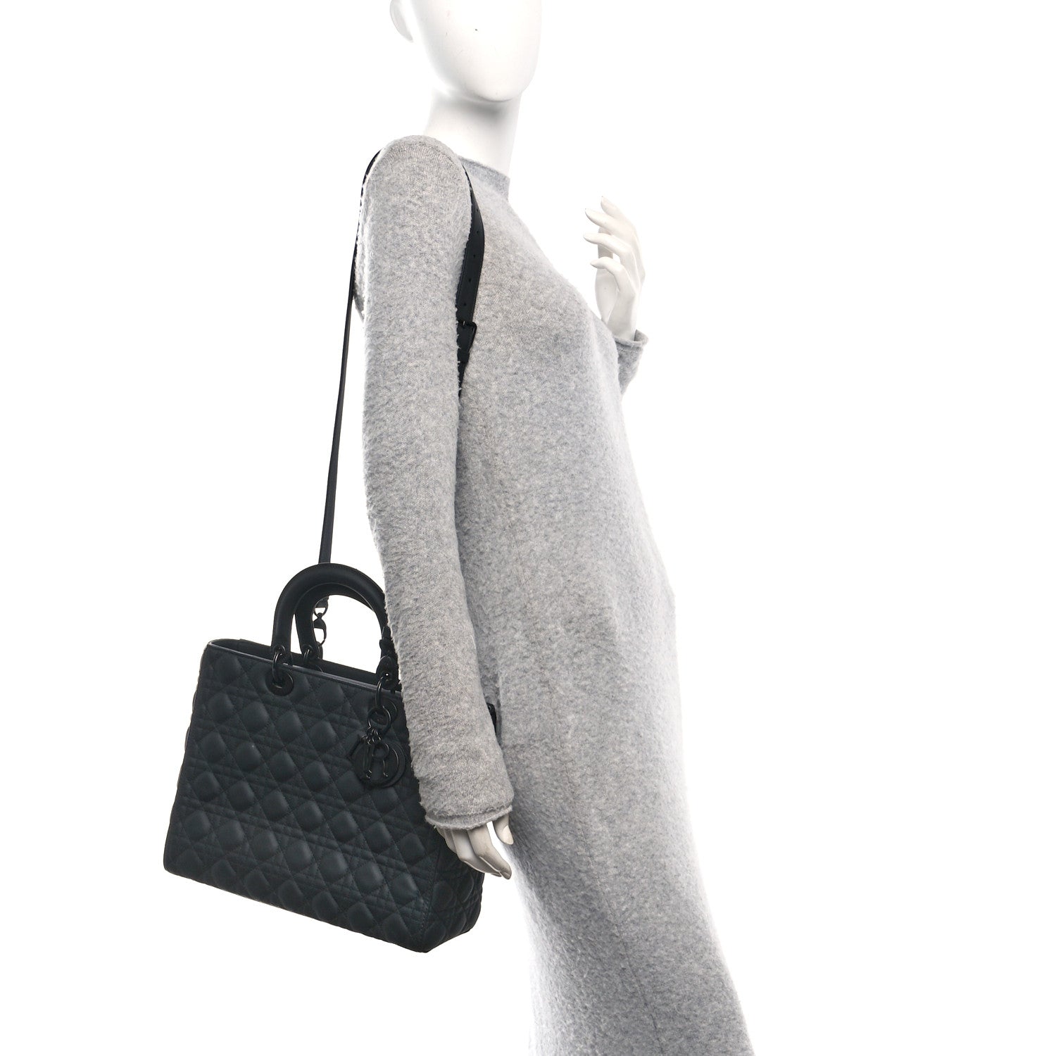 Christian Dior Ultra Matte Calfskin Cannage Large Lady Dior Black