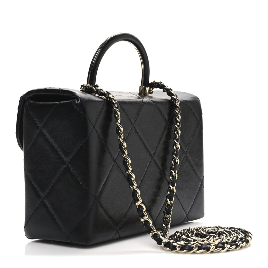 Chanel Shiny Calfskin Quilted CC Handle Vanity Flap Bag Black