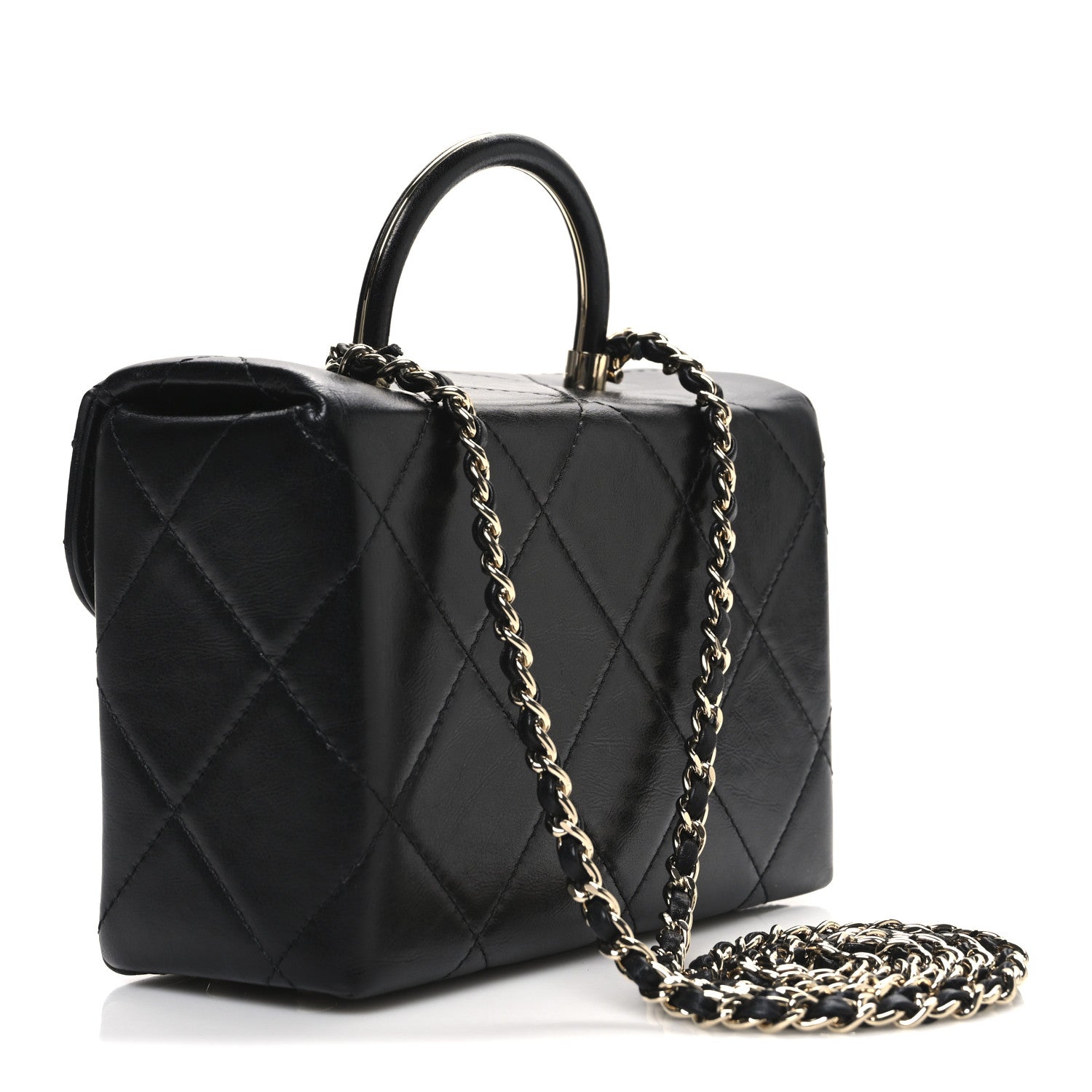 Chanel Shiny Calfskin Quilted CC Handle Vanity Flap Bag Black