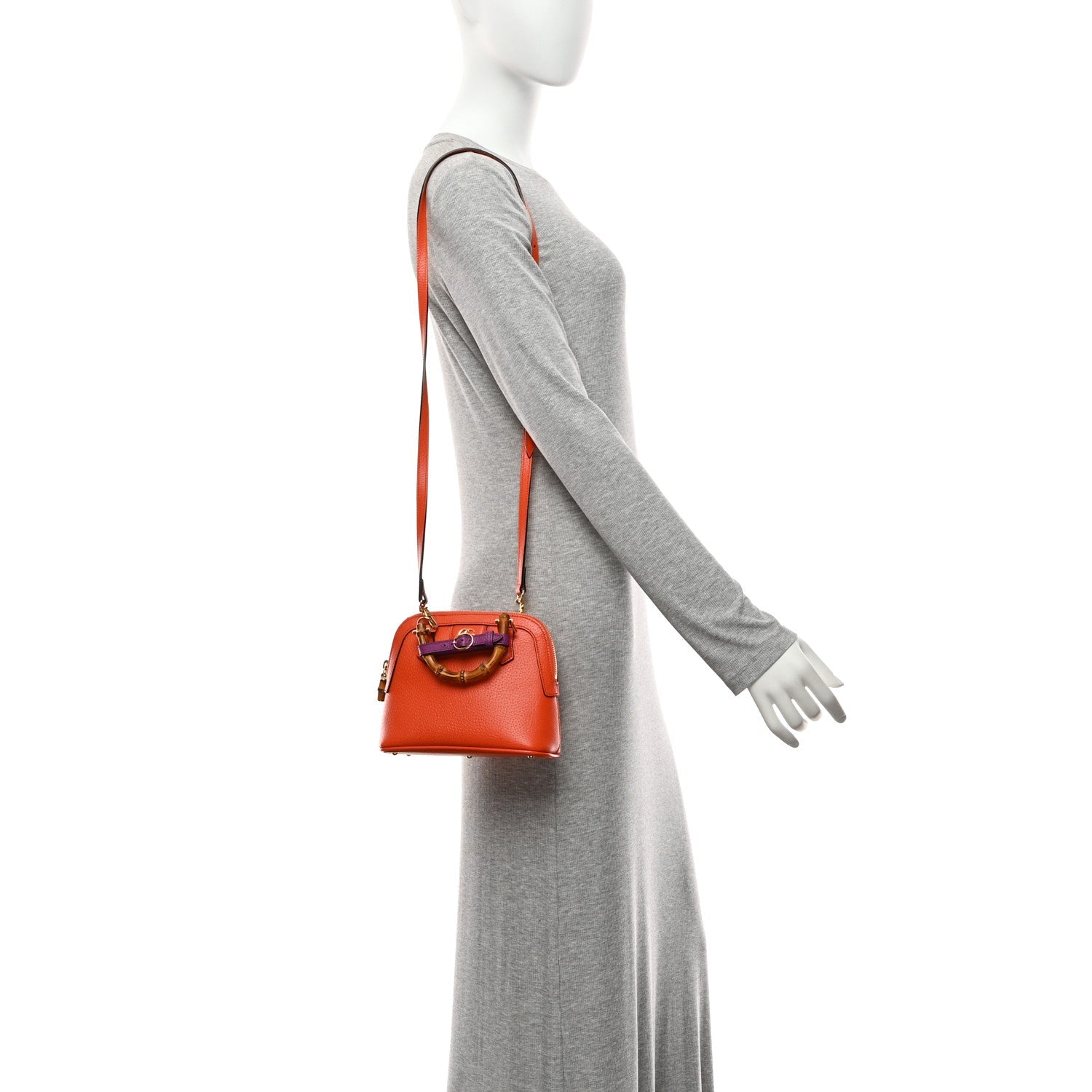 Gucci Textured Dollar Calfskin Mini Diana Dome Tote Bag Deep Orange Spicy Cyclamin