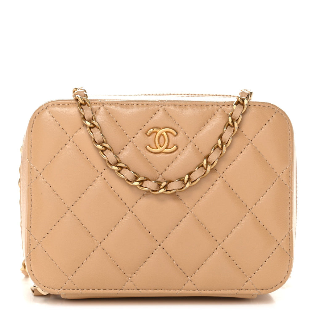 Chanel Lambskin Quilted CC Pearl Crush Camera Case Beige