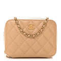 Chanel Lambskin Quilted CC Pearl Crush Camera Case Beige