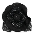 Chanel Tweed Camellia Pin Brooch Black White