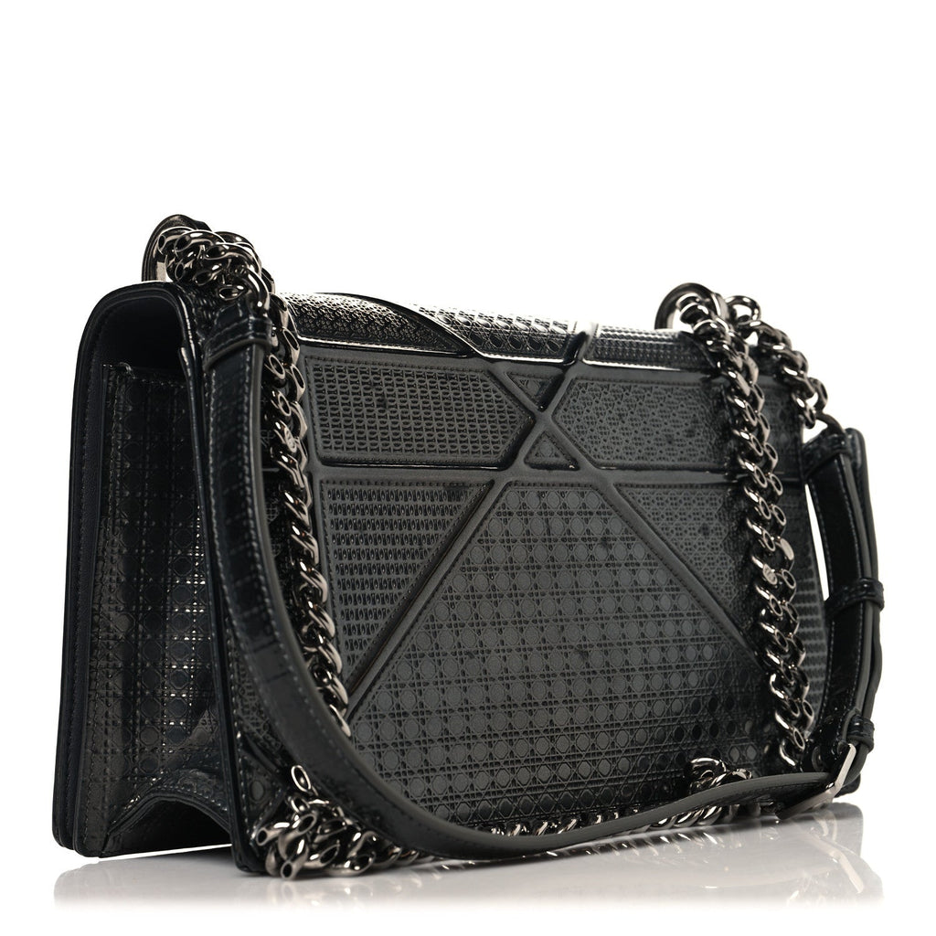 Christian Dior Metallic Patent Micro-Cannage Medium Diorama Flap Bag Onyx Black