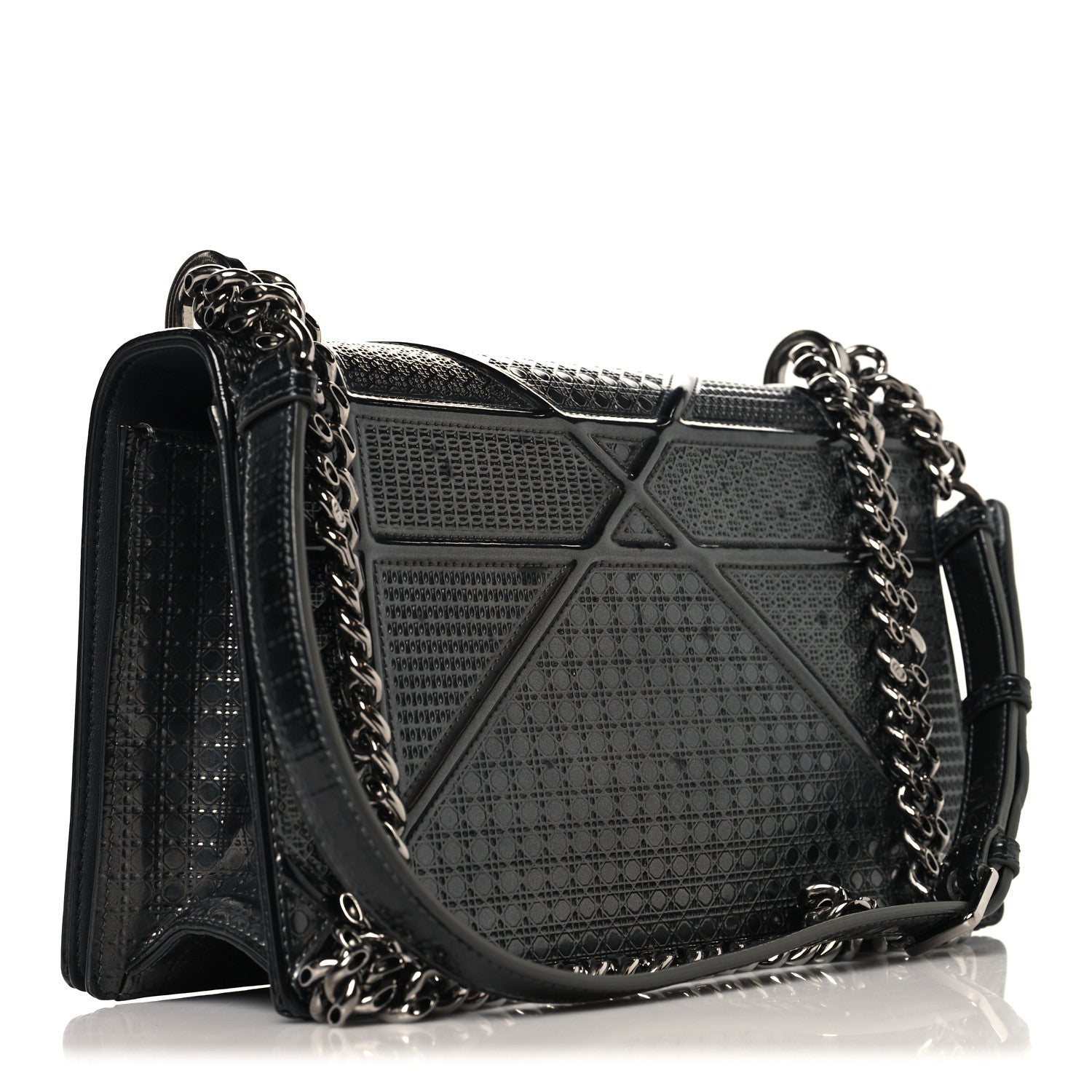 Christian Dior Metallic Patent Micro-Cannage Medium Diorama Flap Bag Onyx Black