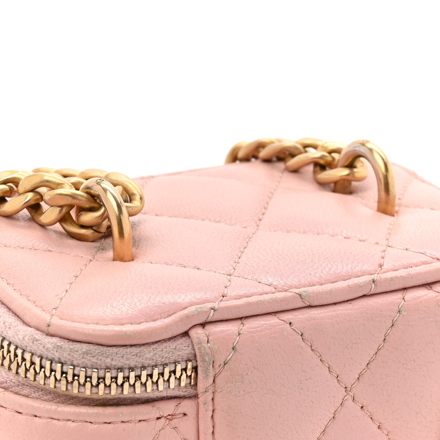 Chanel Lambskin Quilted Mini Sweet Camellia Vanity Case With Chain Pink