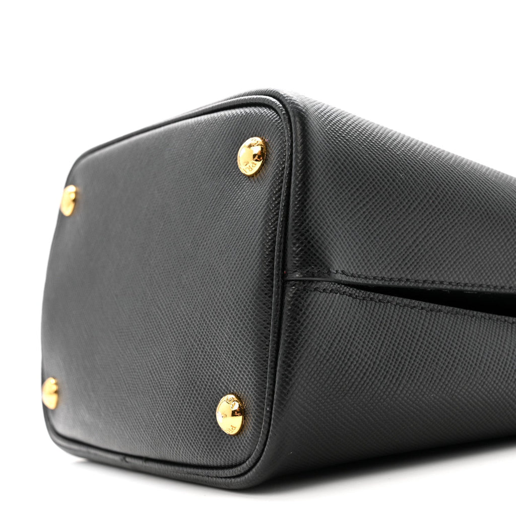 Prada Saffiano Cuir Medium Panier Bucket Bag Black Fuoco