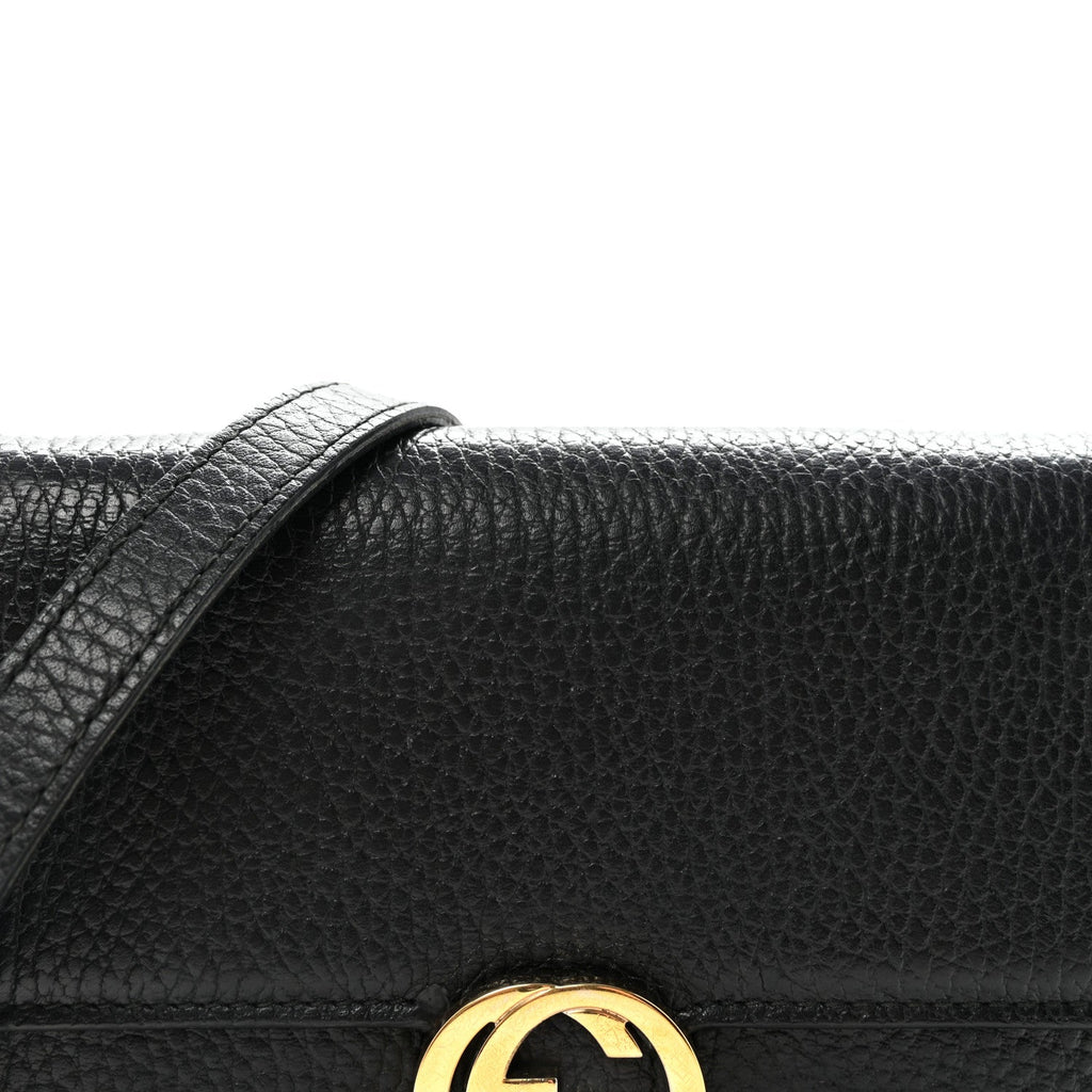 Gucci Dollar Calfskin Interlocking G Chain Wallet Black