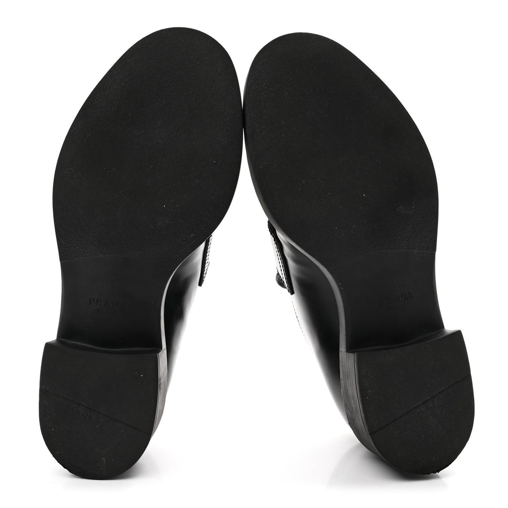 Prada Spazzolato Metal Triangle Logo 50mm Loafers 36.5 Black