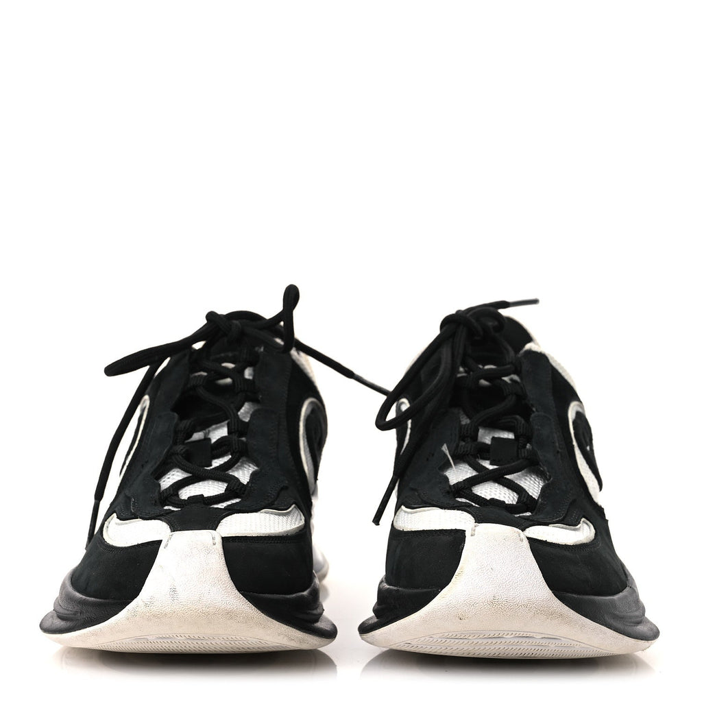 Gucci Technical Knit Fabric Suede Calfskin Womens Gucci Run Sneakers 38 Black White