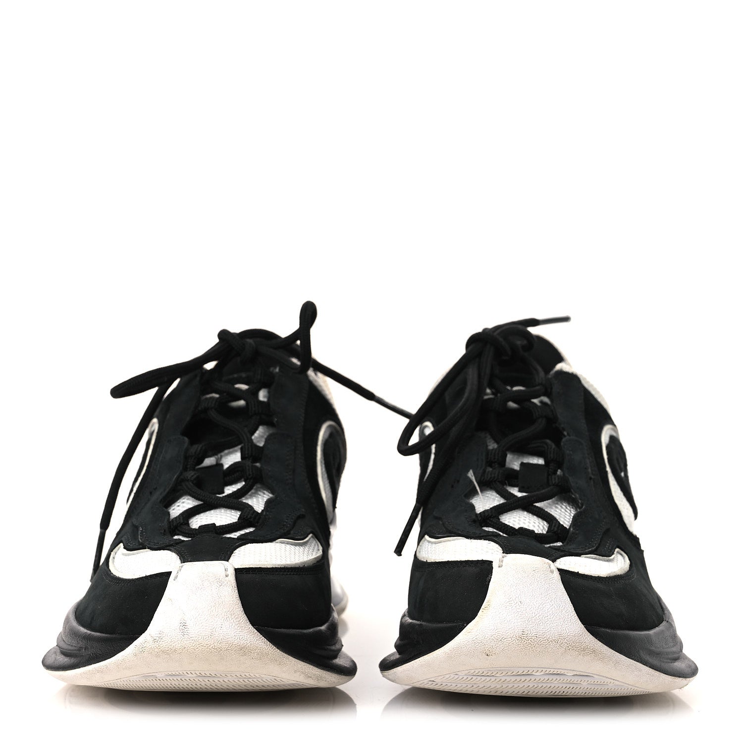 Gucci Technical Knit Fabric Suede Calfskin Womens Gucci Run Sneakers 38 Black White