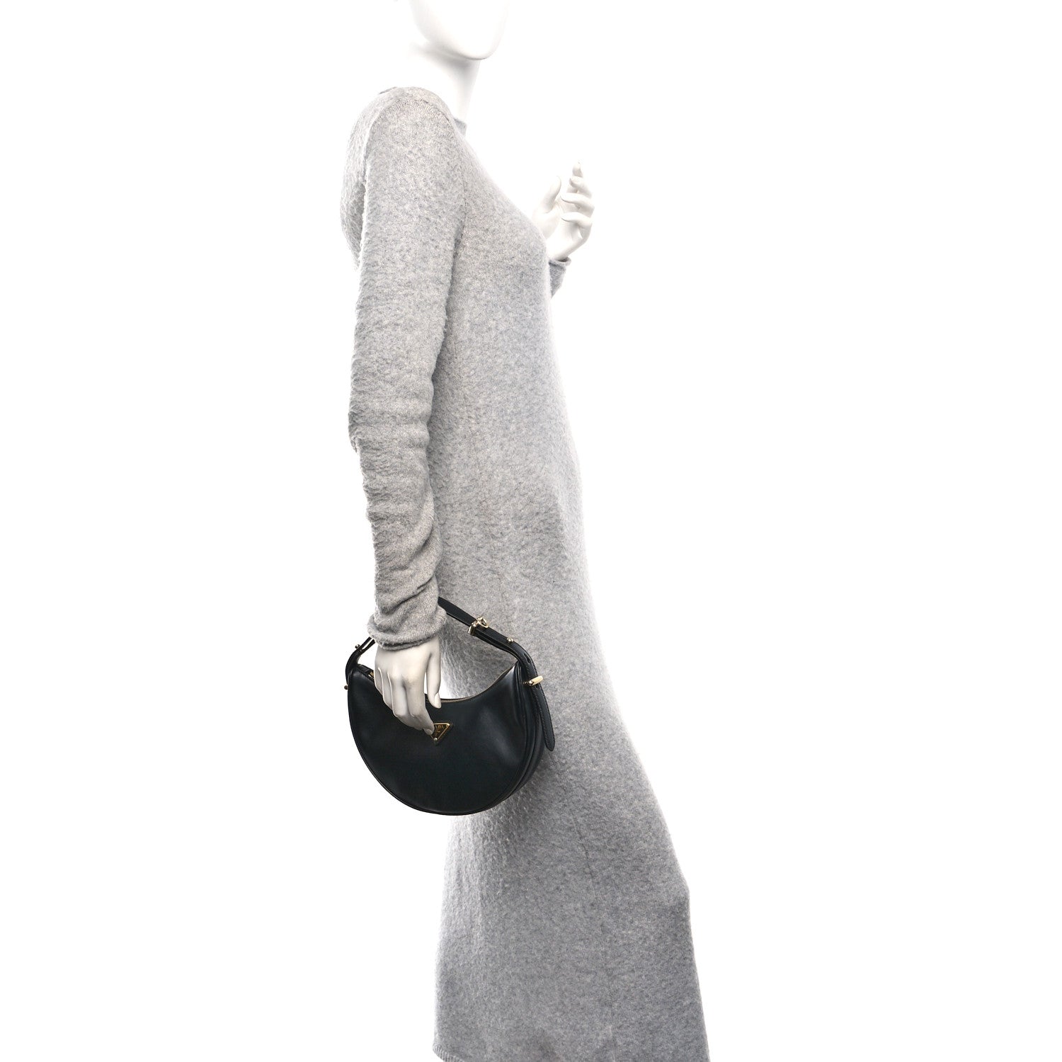 Prada Soft Calfskin Arque Shoulder Bag Black
