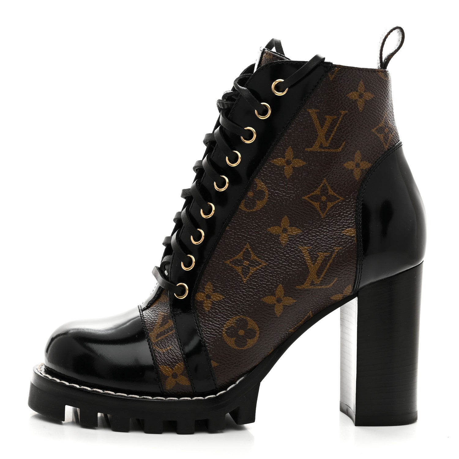Louis Vuitton Patent Calfskin Monogram Star Trail Ankle Boots 38 Black