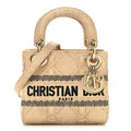Christian Dior Raffia Woven Cannage Embroidered Mini Lady D-Lite Natural Black