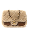 Chanel Shearling Lambskin Quilted Mini Furry Coco Flap Beige Dark Brown