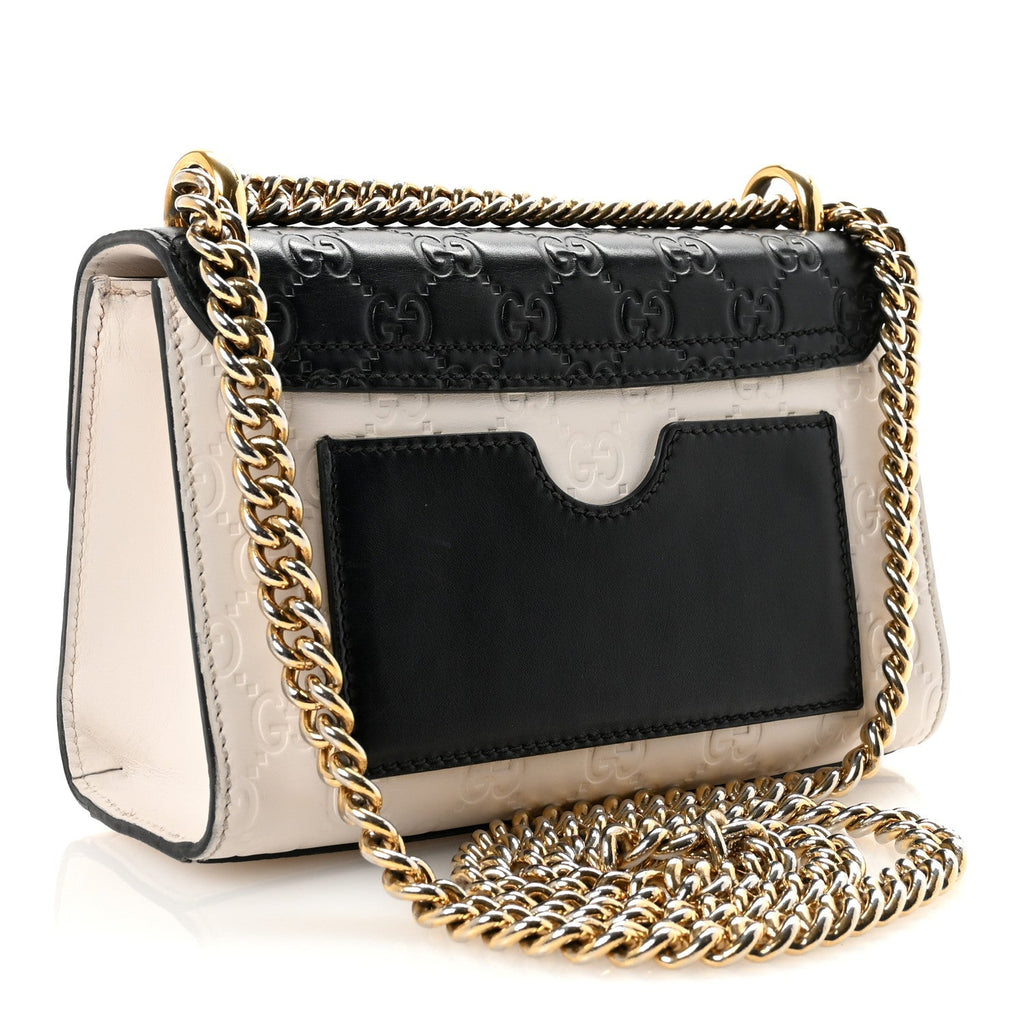 Gucci Guccissima Small Padlock Shoulder Bag Black White