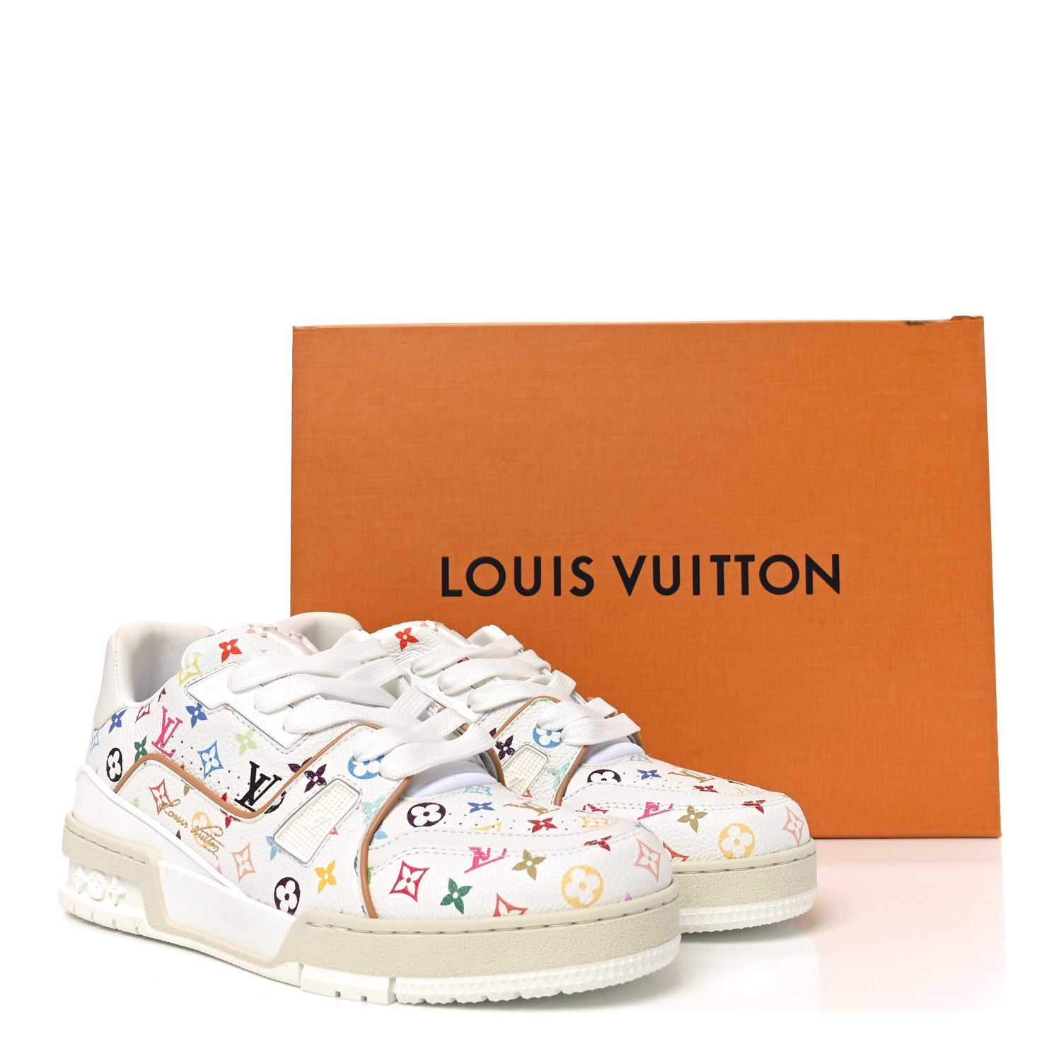 Louis Vuitton LV X TM Calfskin Monogram Multicolor Womens LV Trainer Sneakers 39 White Multicolor