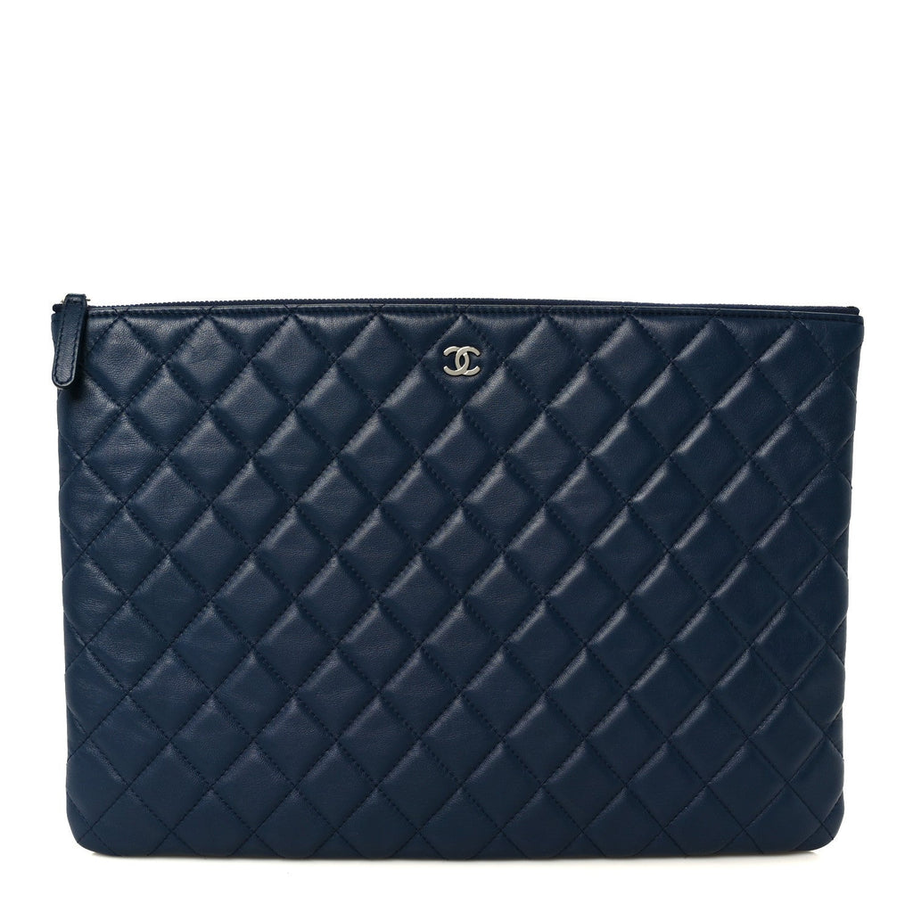 Lambskin Quilted Large Cosmetic Case Navy