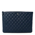 Lambskin Quilted Large Cosmetic Case Navy